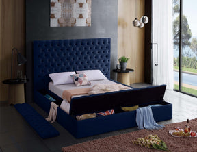 Meridian Furniture Bliss Navy Velvet King Bed (3 Boxes)