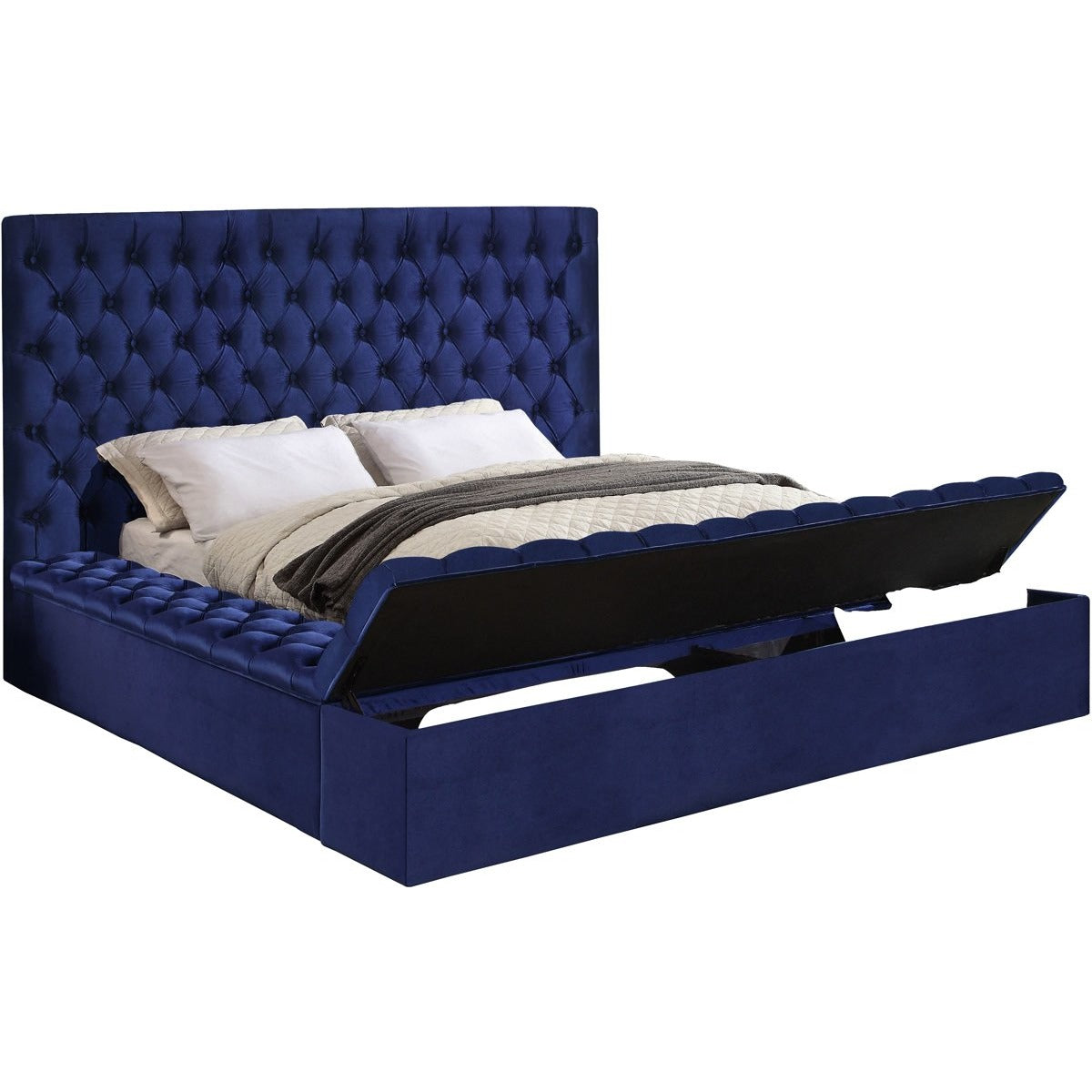Meridian Furniture Bliss Navy Velvet Queen Bed (3 Boxes)-Minimal & Modern