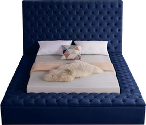 Meridian Furniture Bliss Navy Velvet Queen Bed (3 Boxes)