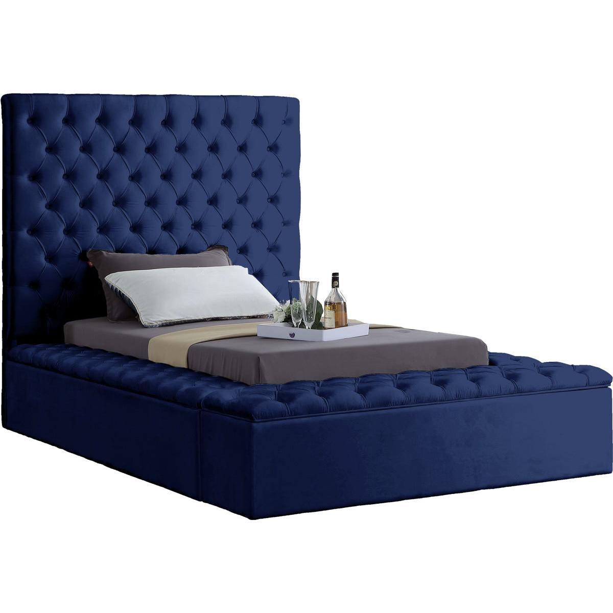 Meridian Furniture Bliss Navy Velvet Twin Bed (3 Boxes)Meridian Furniture - Twin Bed (3 Boxes) - Minimal And Modern - 1