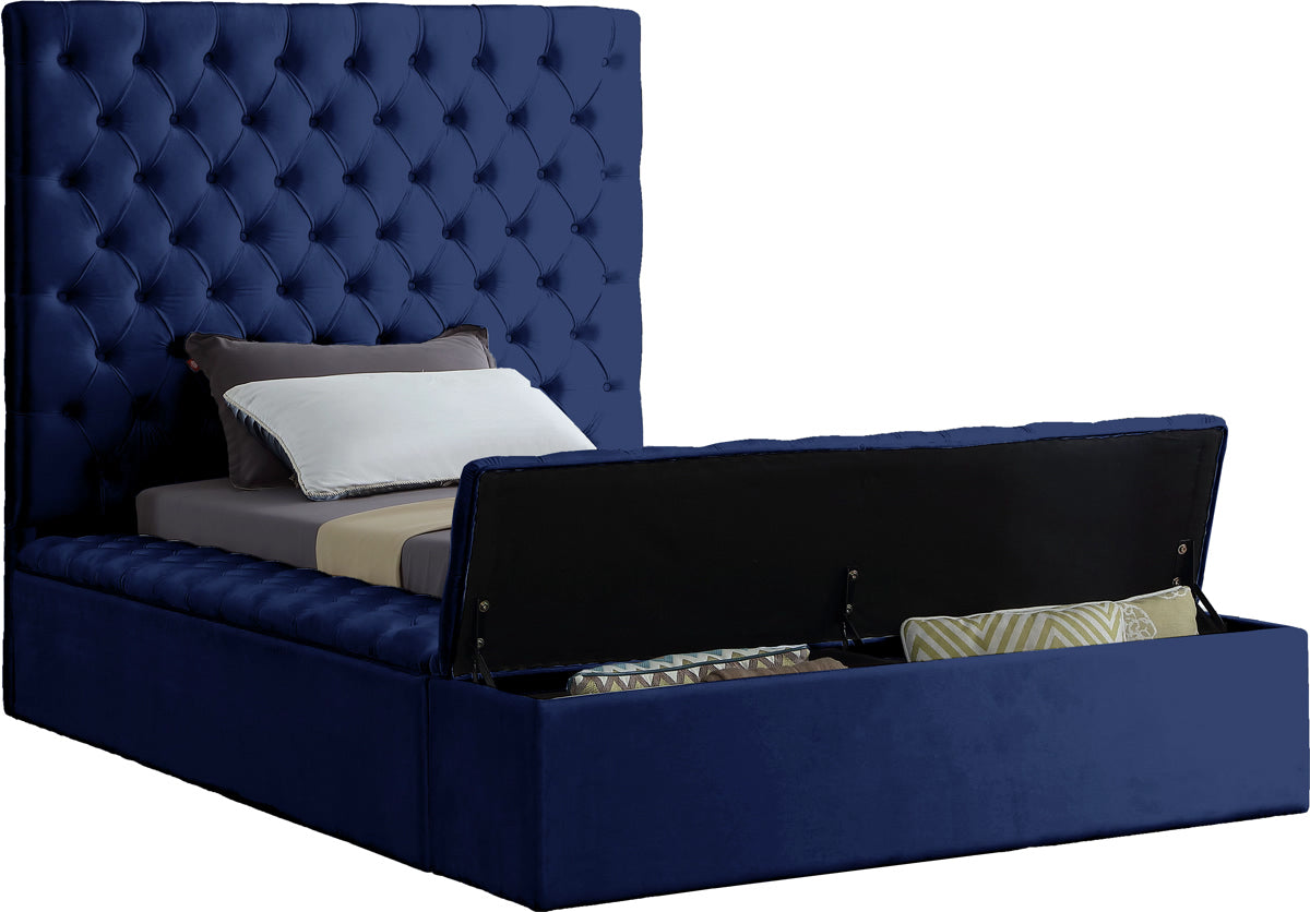 Meridian Furniture Bliss Navy Velvet Twin Bed (3 Boxes)