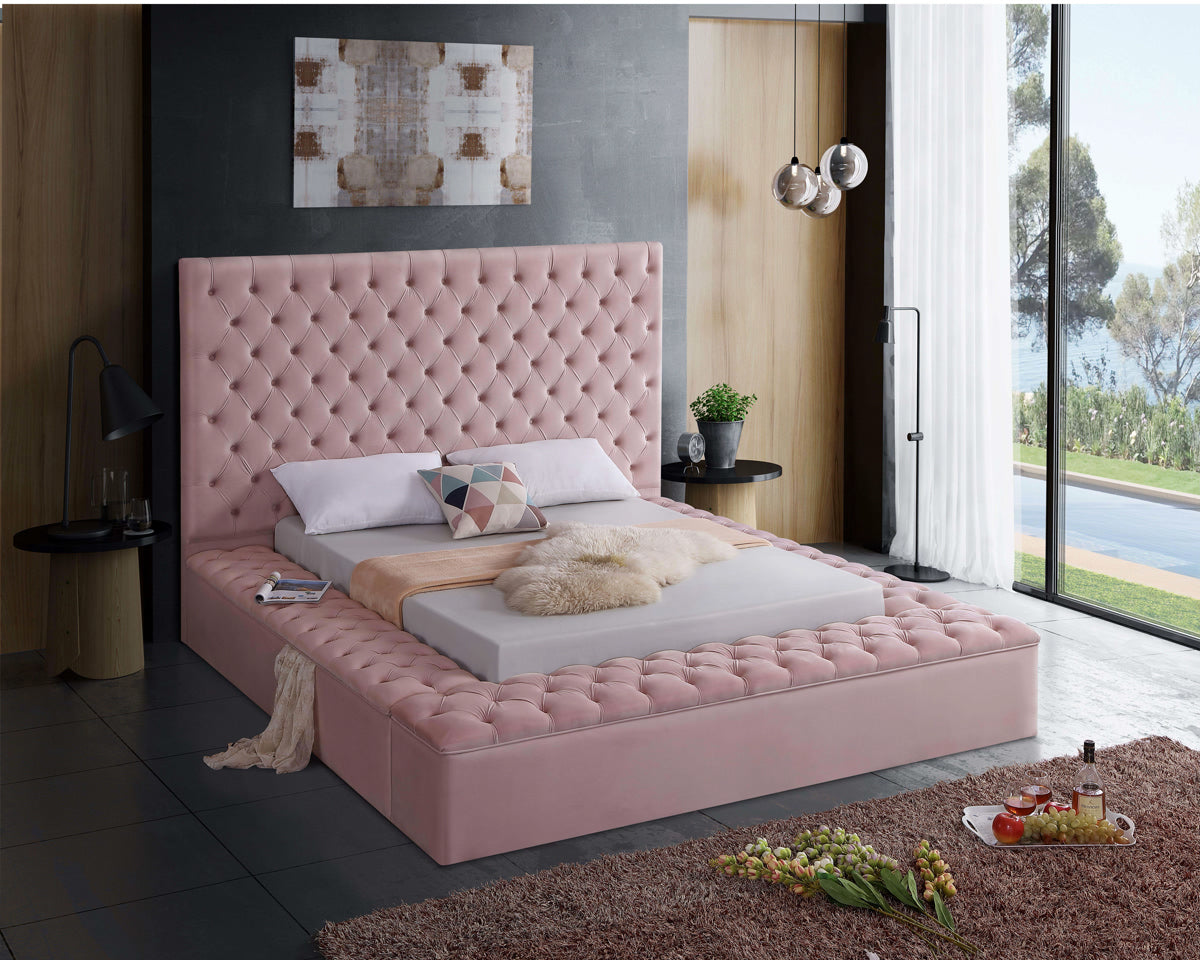 Meridian Furniture Bliss Pink Velvet King Bed (3 Boxes)