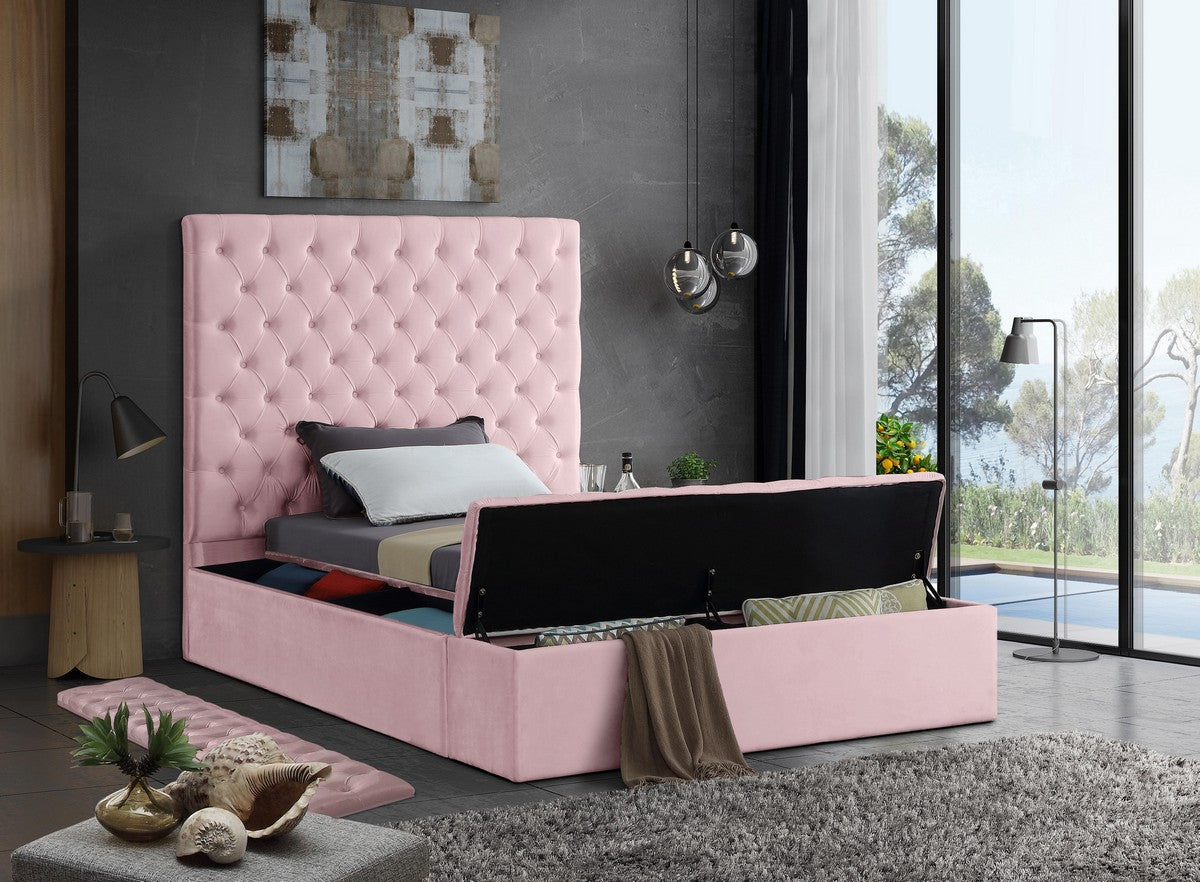 Meridian Furniture Bliss Pink Velvet Twin Bed (3 Boxes)