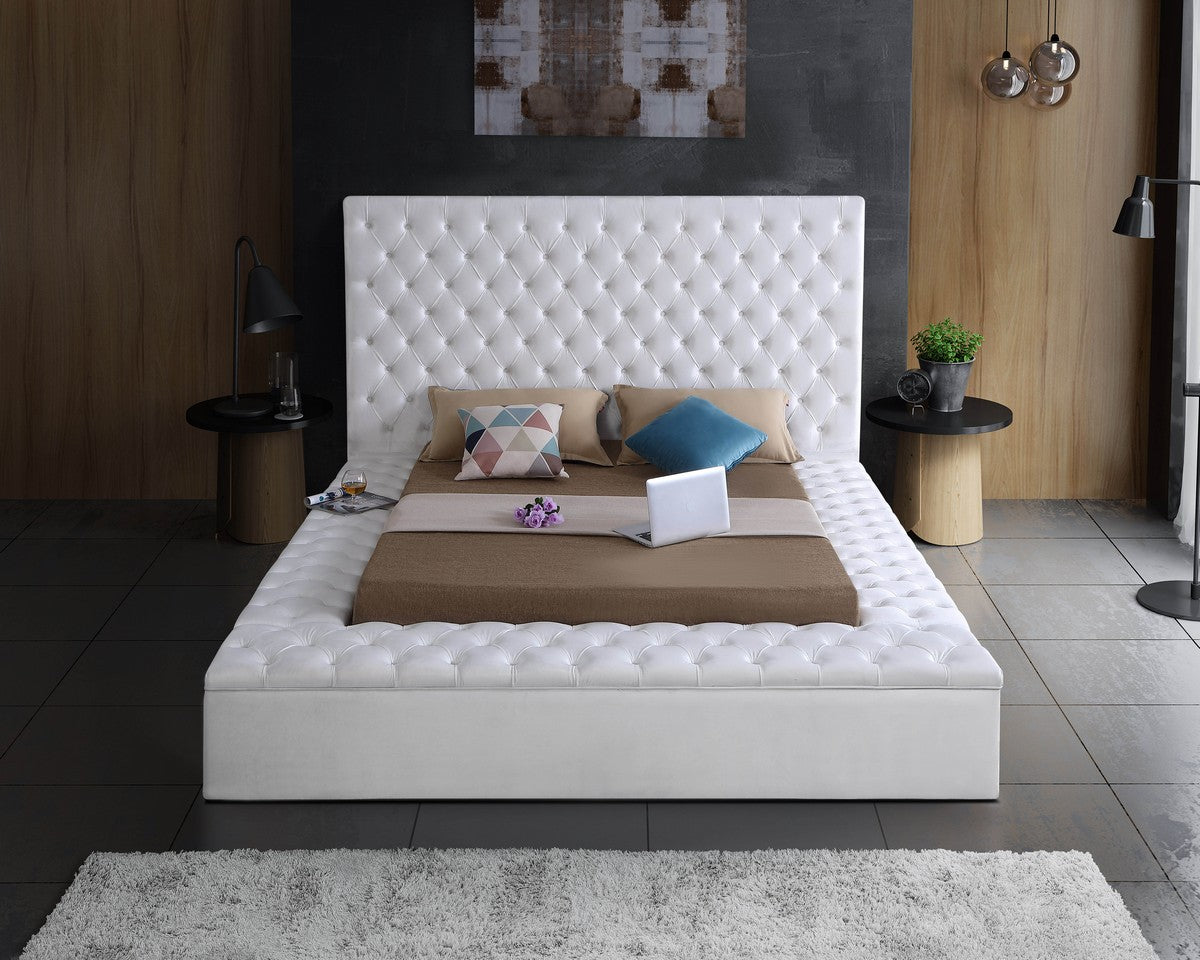 Meridian Furniture Bliss White Velvet King Bed (3 Boxes)