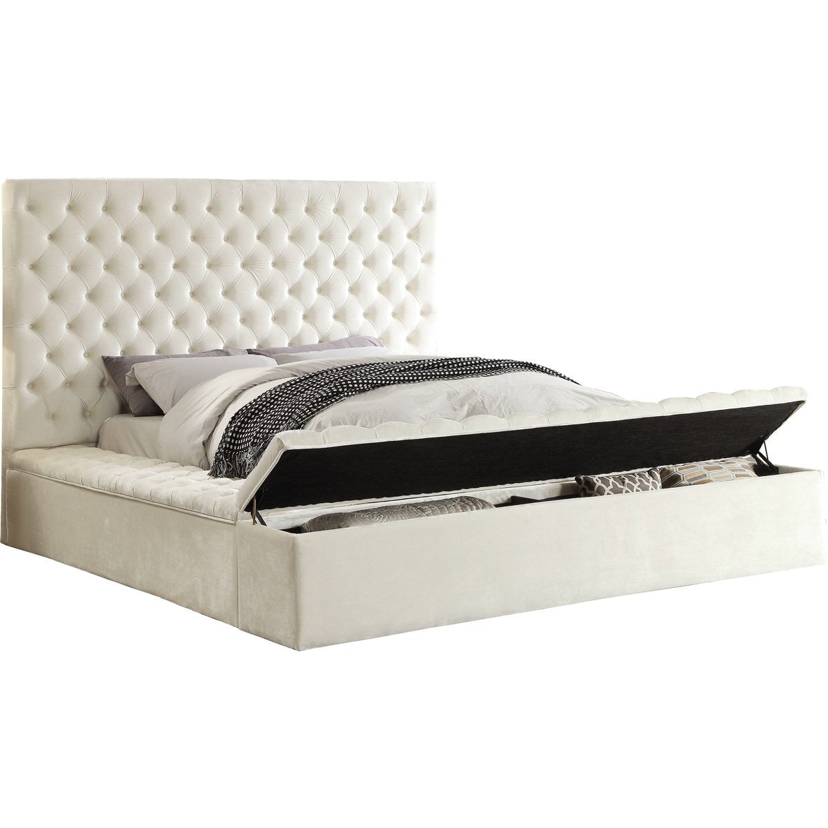 Meridian Furniture Bliss White Velvet Queen Bed (3 Boxes)-Minimal & Modern