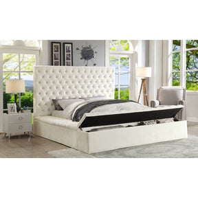 Meridian Furniture Bliss White Velvet Queen Bed (3 Boxes)-Minimal & Modern