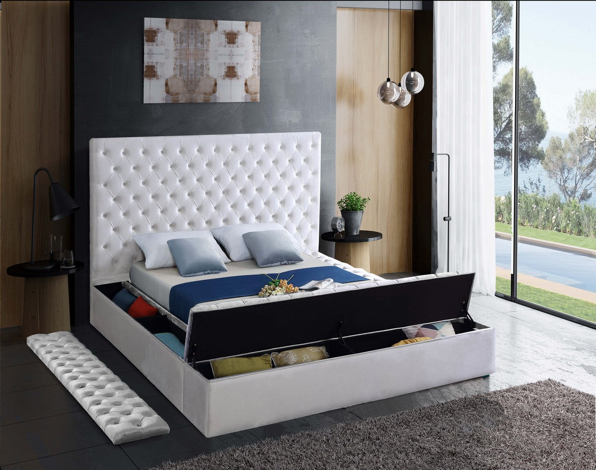 Meridian Furniture Bliss White Velvet Queen Bed (3 Boxes)