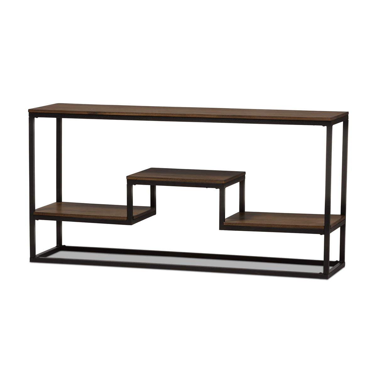 Baxton Studio Doreen Rustic Industrial Style Antique Black Textured Finished Metal Distressed Wood Console Table Baxton Studio-side tables-Minimal And Modern - 2