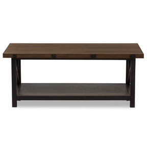 Baxton Studio Herzen Rustic Industrial Style Antique Black Textured Finished Metal Distressed Wood Occasional Cocktail Coffee Table Baxton Studio-coffee tables-Minimal And Modern - 3