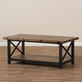 Baxton Studio Herzen Rustic Industrial Style Antique Black Textured Finished Metal Distressed Wood Occasional Cocktail Coffee Table Baxton Studio-coffee tables-Minimal And Modern - 6