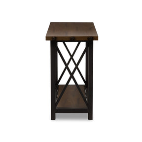 Baxton Studio Herzen Rustic Industrial Style Antique Black Textured Finished Metal Distressed Wood Occasional Console Table Baxton Studio-side tables-Minimal And Modern - 4