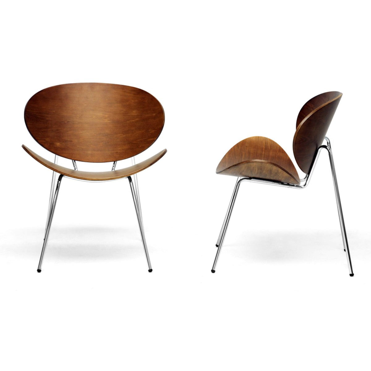 Baxton Studio Reaves Walnut Effect Mid-Century Modern Accent Chair (Set of 2) Baxton Studio-chairs-Minimal And Modern - 2