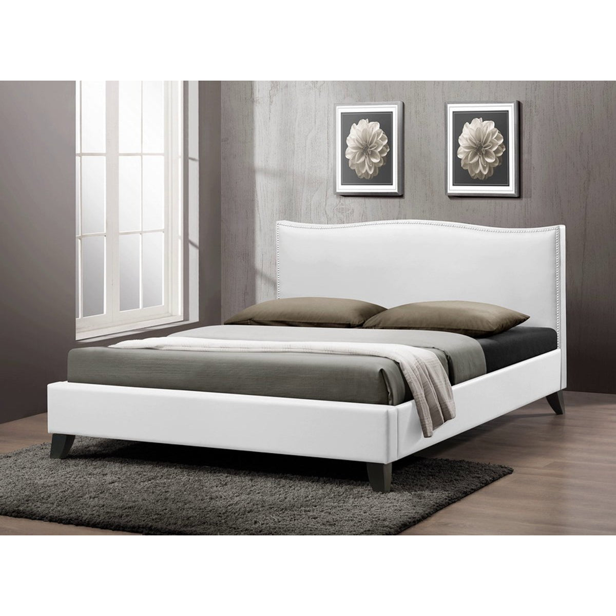 Baxton Studio Battersby White Modern Bed with Upholstered Headboard - Queen Size  Baxton Studio-beds-Minimal And Modern - 1
