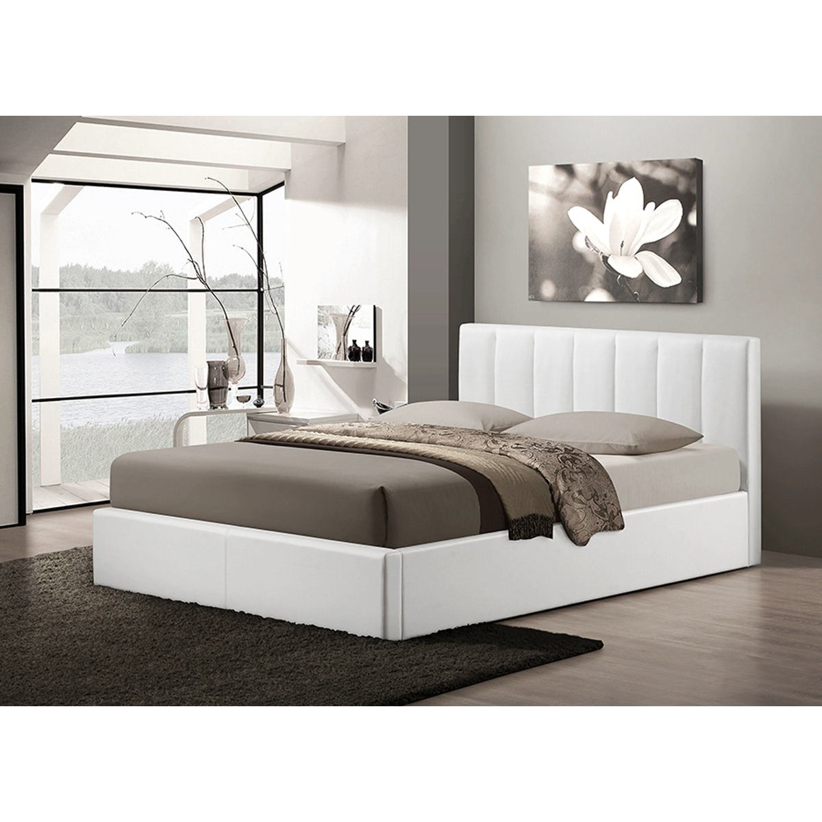 Baxton Studio Templemore White Leather Contemporary Queen-Size Bed Baxton Studio-Queen Headboard-Minimal And Modern - 3