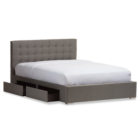 Baxton Studio Rene Modern and Contemporary King Size Grey Fabric 4-drawer Storage Platform Bed 
 Baxton Studio-King Bed-Minimal And Modern - 4