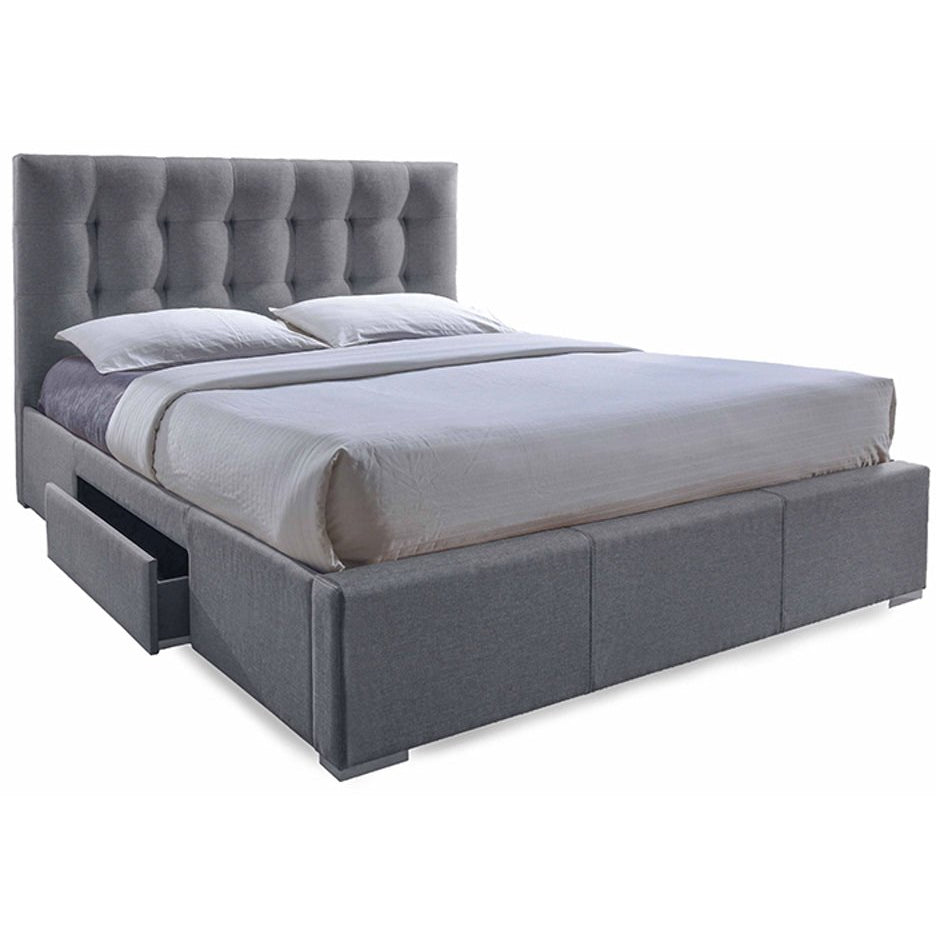 Baxton Studio Sarter Contemporary Grid-Tufted Grey Fabric Upholstered Storage Queen-Size Bed with 2-drawer Baxton Studio-beds-Minimal And Modern - 1