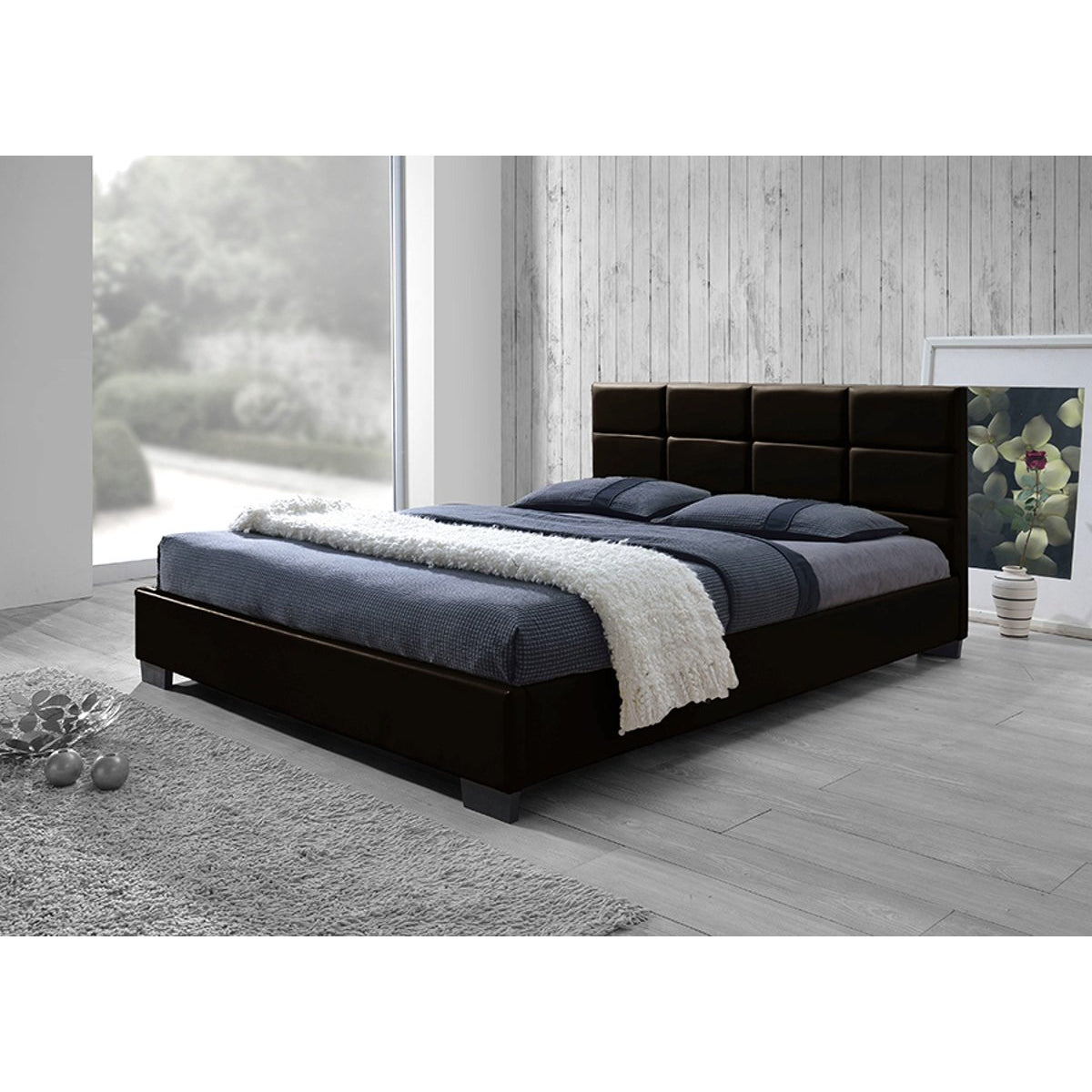 Baxton Studio Vivaldi Modern and Contemporary Dark Brown Faux Leather Padded Platform Base Full Size Bed Frame Baxton Studio-Full Bed-Minimal And Modern - 4