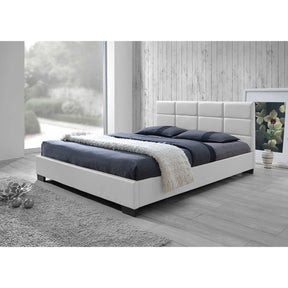 Baxton Studio Vivaldi Modern and Contemporary White Faux Leather Padded Platform Base Queen Size Bed Frame Baxton Studio-Queen Bed-Minimal And Modern - 4