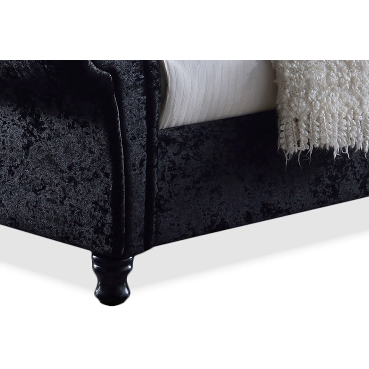 Baxton Studio Castello Black Velvet Upholstered Faux Crystal-Buttoned Sleigh King Platform Bed Baxton Studio-beds-Minimal And Modern - 3