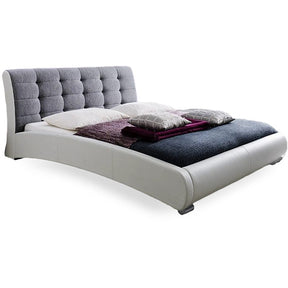 Baxton Studio Guerin Contemporary White Faux Leather Grey Fabric Two Tone Upholstered Grid Tufted King-Size Platform Bed Baxton Studio-King Headboard-Minimal And Modern - 1