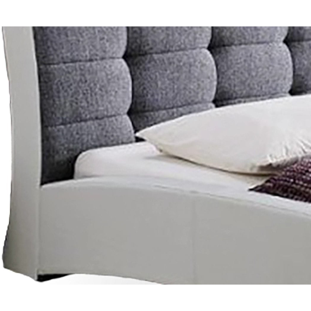 Baxton Studio Guerin Contemporary White Faux Leather Grey Fabric Two Tone Upholstered Grid Tufted King-Size Platform Bed Baxton Studio-King Headboard-Minimal And Modern - 2