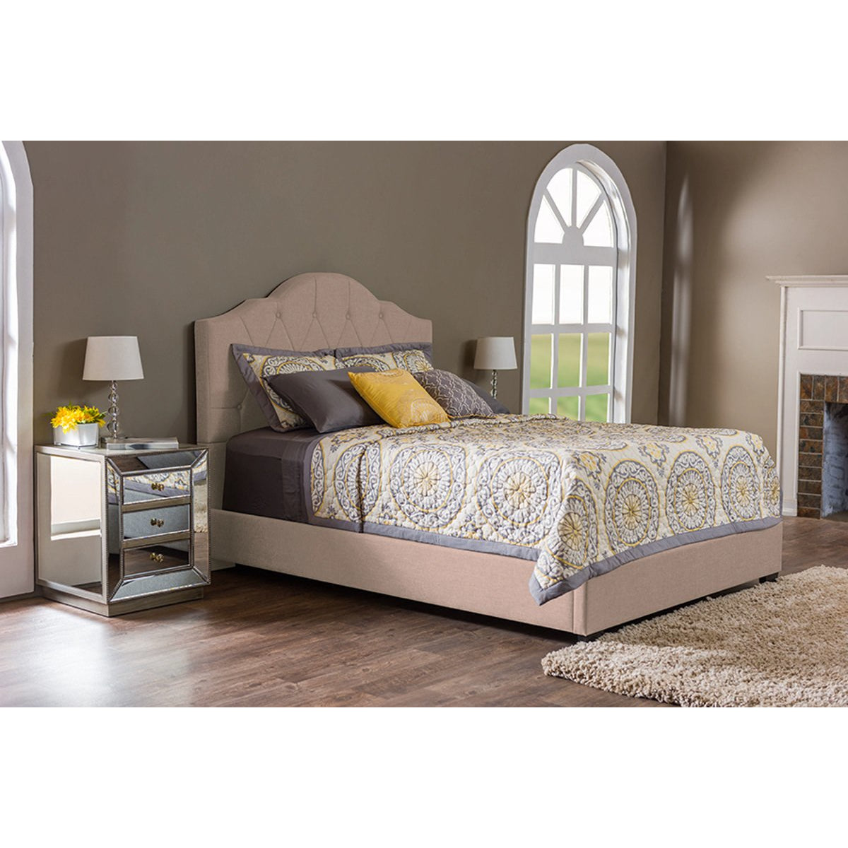 Baxton Studio Juliet Contemporary Light Brown Tufted Fabric Upholstered King Size Bed Baxton Studio-beds-Minimal And Modern - 4