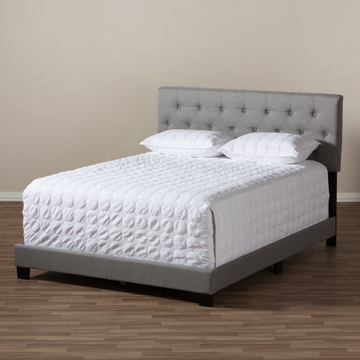 Baxton Studio Cassandra Modern and Contemporary Light Grey Fabric Upholstered Queen Size Bed Baxton Studio-Queen Bed-Minimal And Modern - 7