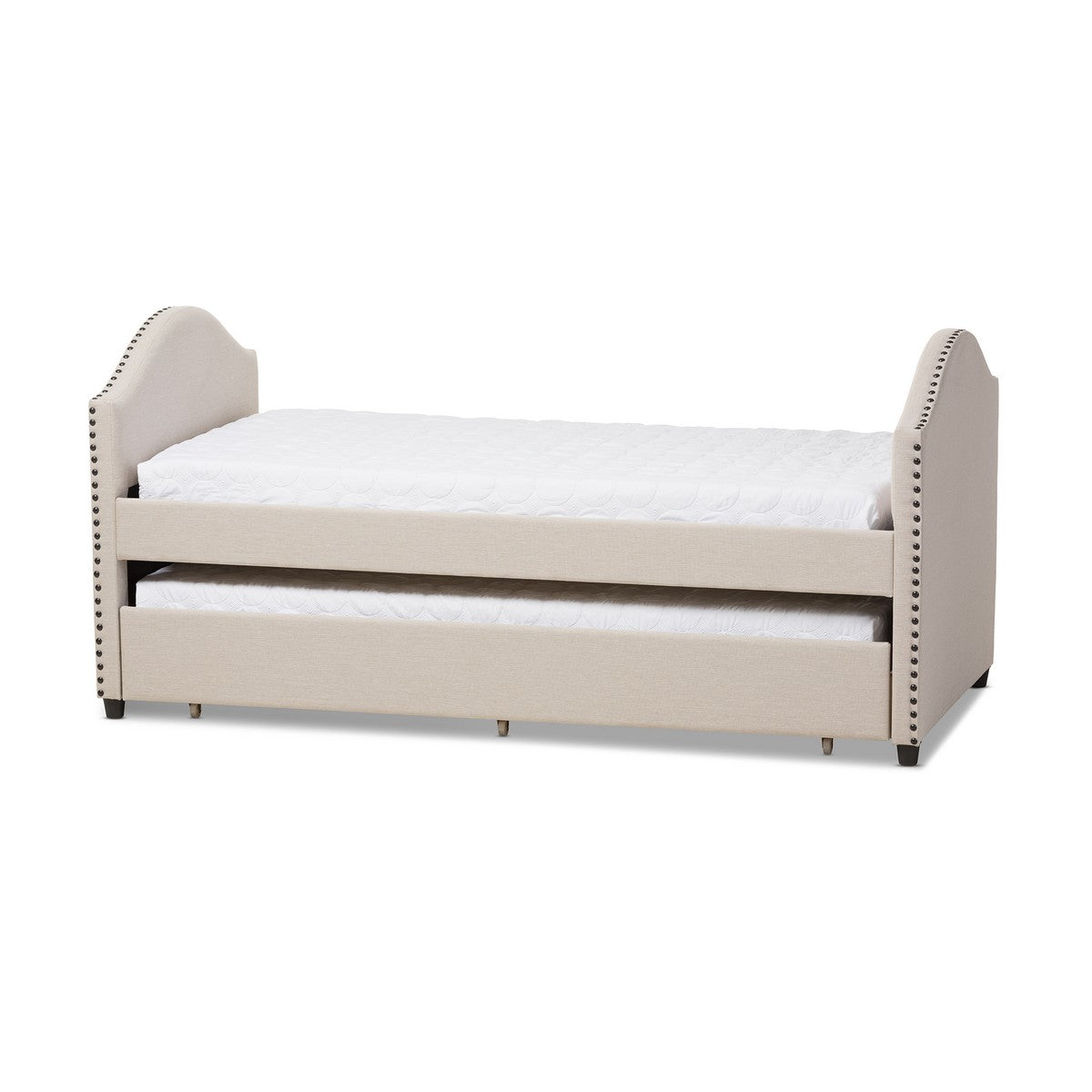 Baxton Studio Alessia Modern and Contemporary Beige Fabric Upholstered Daybed with Guest Trundle Bed Baxton Studio-daybed-Minimal And Modern - 1
