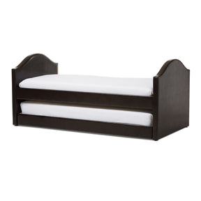 Baxton Studio Alessia Dark Brown Faux Leather Upholstered Daybed with Guest Trundle Bed Baxton Studio-daybed-Minimal And Modern - 1