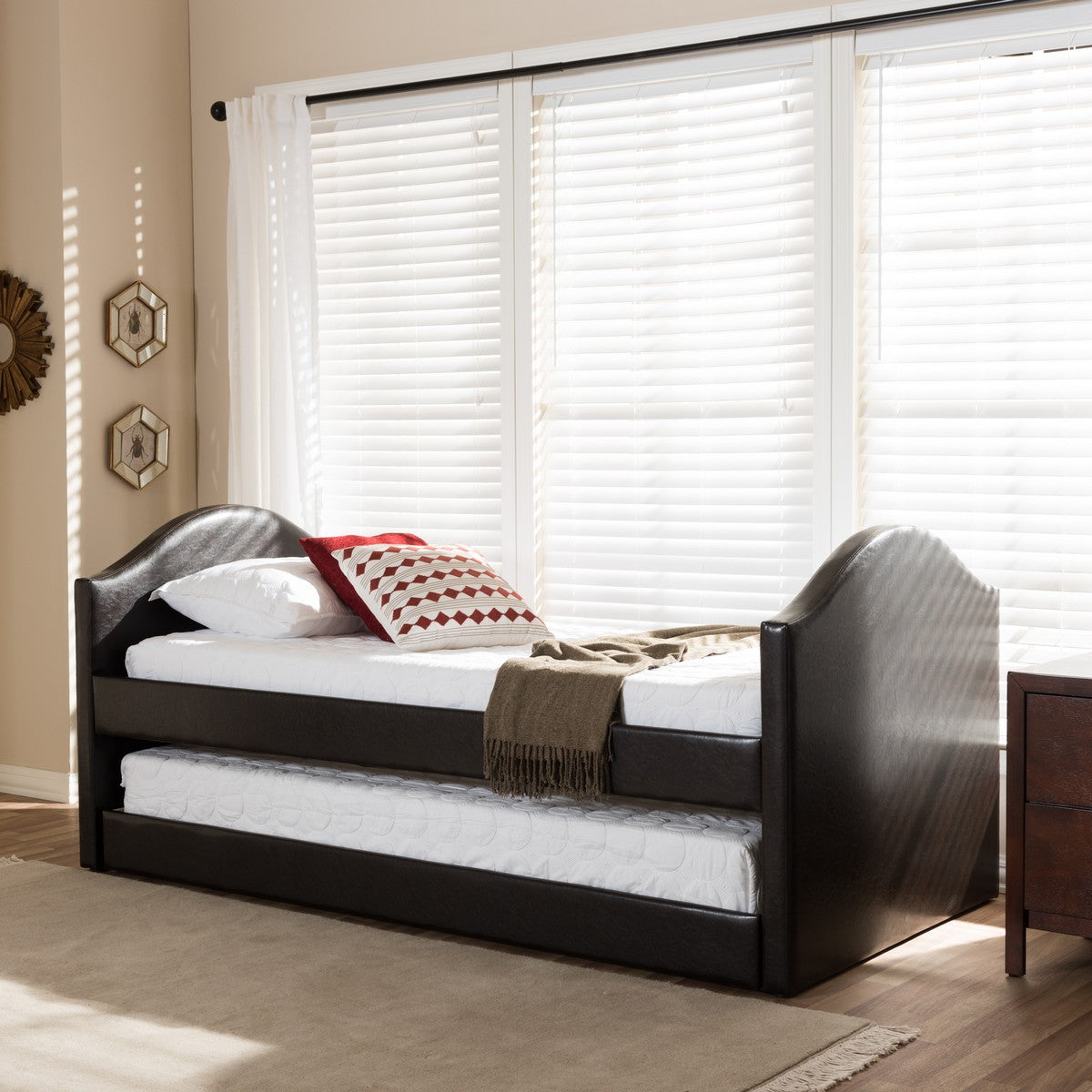 Baxton Studio Alessia Dark Brown Faux Leather Upholstered Daybed with Guest Trundle Bed