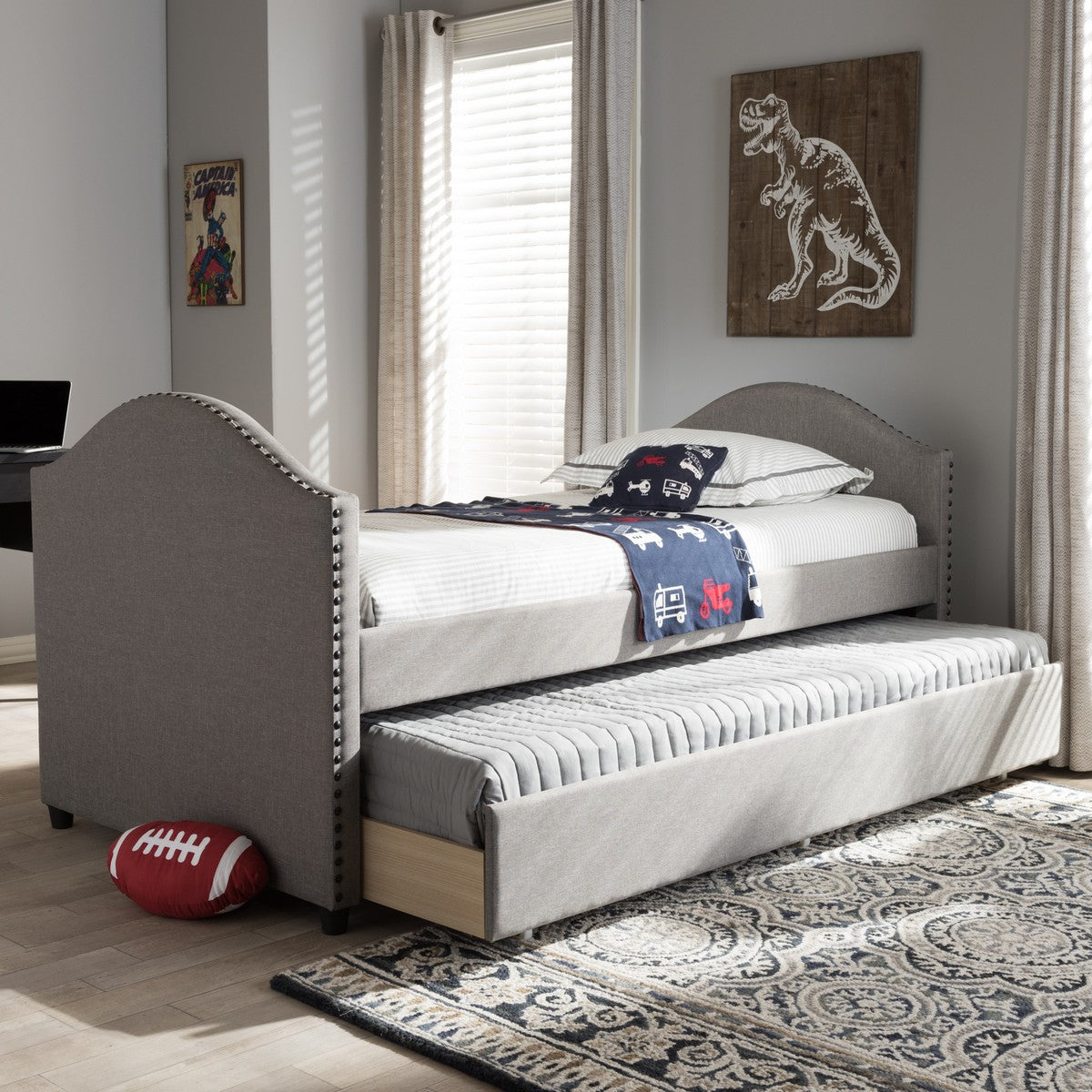 Baxton Studio Alessia Modern and Contemporary Grey Fabric Upholstered Daybed with Guest Trundle Bed