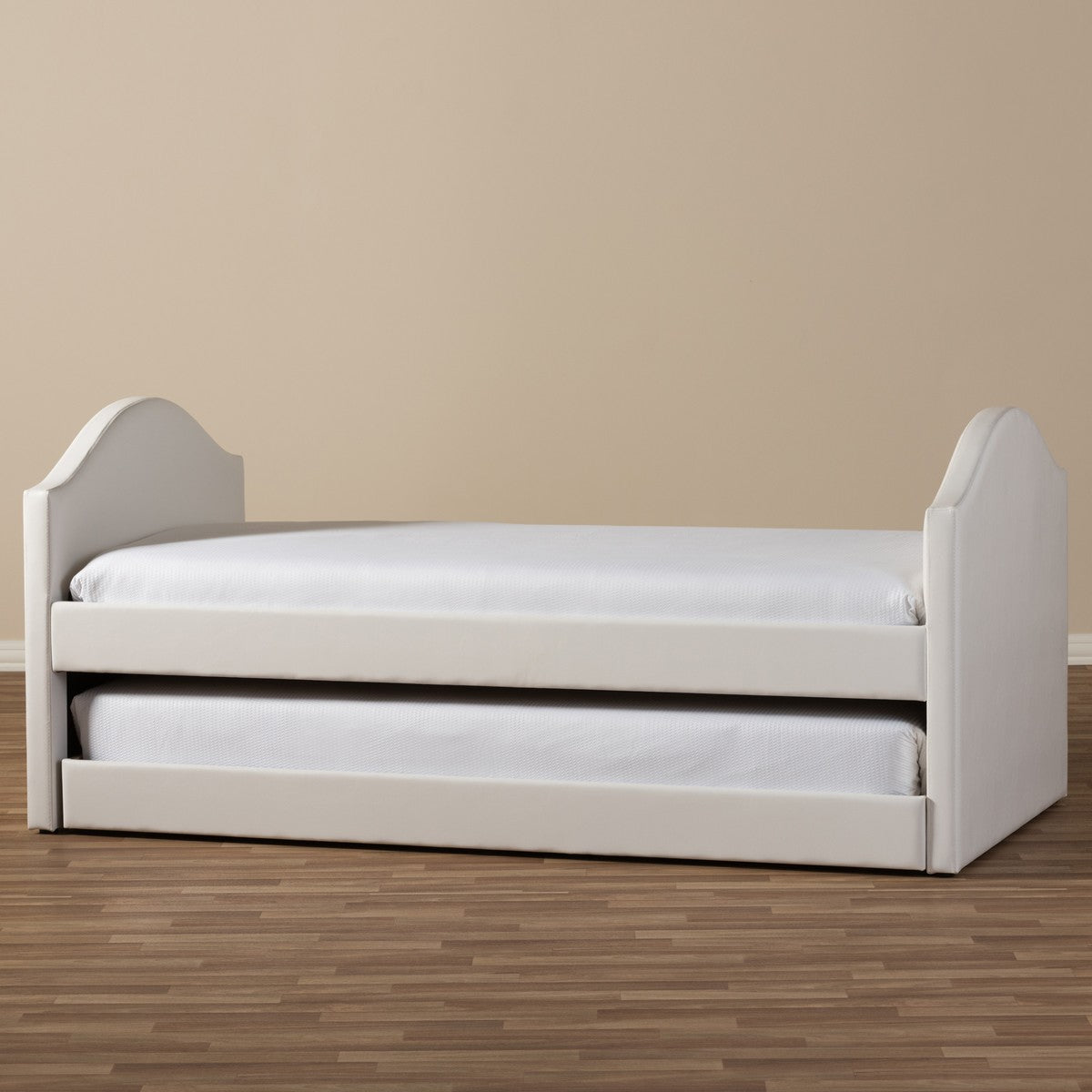 Baxton Studio Alessia White Faux Leather Upholstered Daybed with Guest Trundle Bed