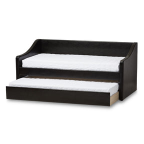Baxton Studio Barnstorm Modern and Contemporary Black Faux Leather Upholstered Daybed with Guest Trundle Bed