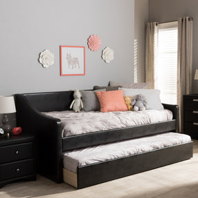 Baxton Studio Barnstorm Modern and Contemporary Black Faux Leather Upholstered Daybed with Guest Trundle Bed