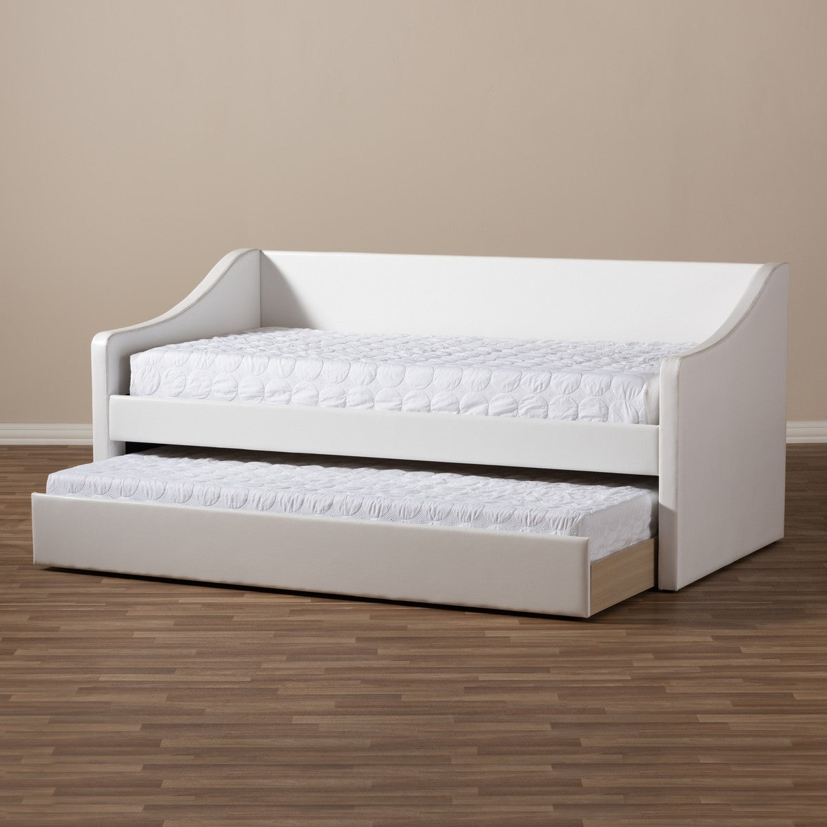 Baxton Studio Barnstorm Modern and Contemporary White Faux Leather Upholstered Daybed with Guest Trundle Bed