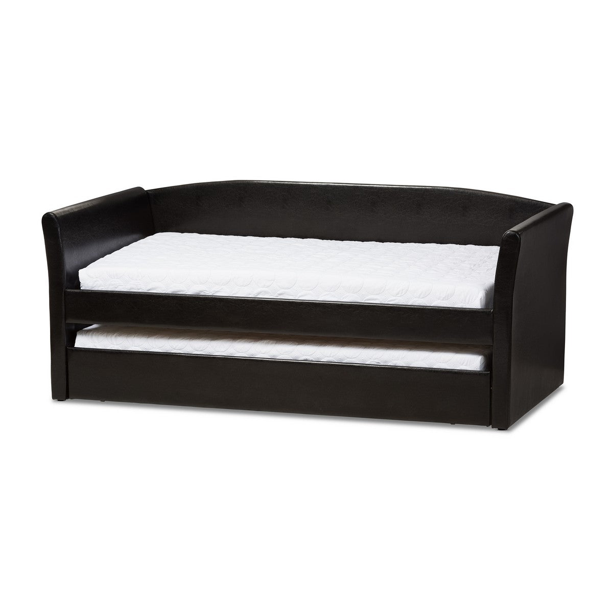 Baxton Studio Camino Modern and Contemporary Black Faux Leather Upholstered Daybed with Guest Trundle Bed Baxton Studio-daybed-Minimal And Modern - 1