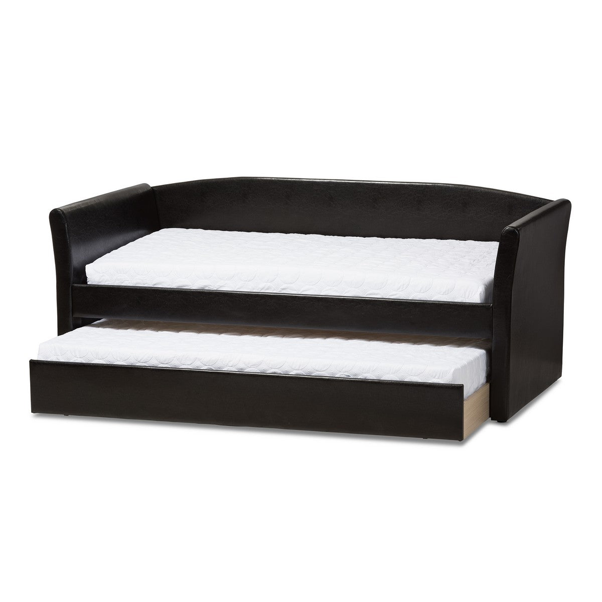 Baxton Studio Camino Modern and Contemporary Black Faux Leather Upholstered Daybed with Guest Trundle Bed