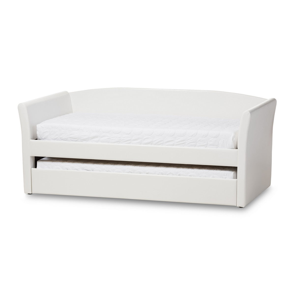 Baxton Studio Camino Modern and Contemporary White Faux Leather Upholstered Daybed with Guest Trundle Bed Baxton Studio-daybed-Minimal And Modern - 1