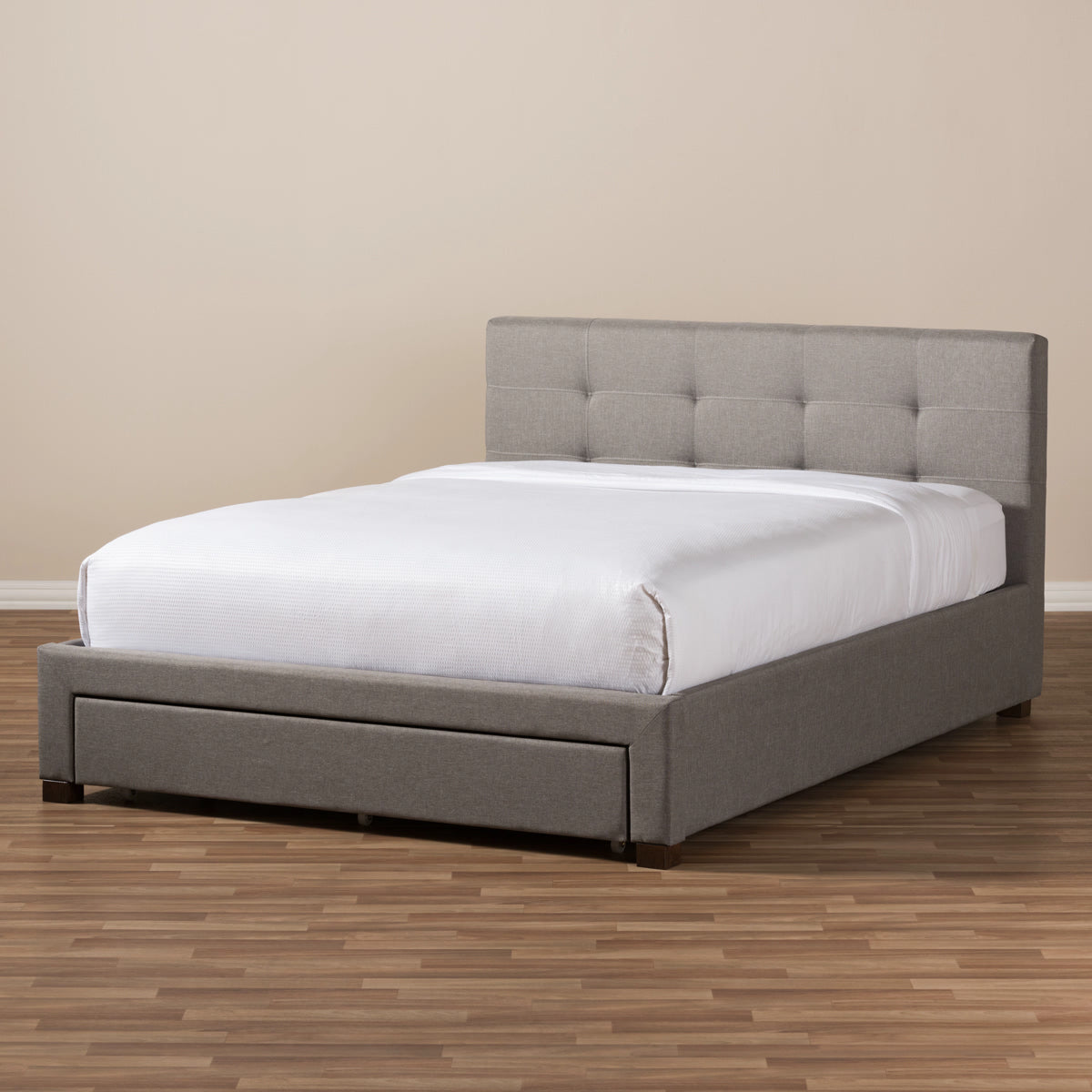 Baxton Studio Brandy Modern and Contemporary Grey Fabric Upholstered Queen Size Platform Bed with Storage Drawer Baxton Studio-Queen Bed-Minimal And Modern - 10