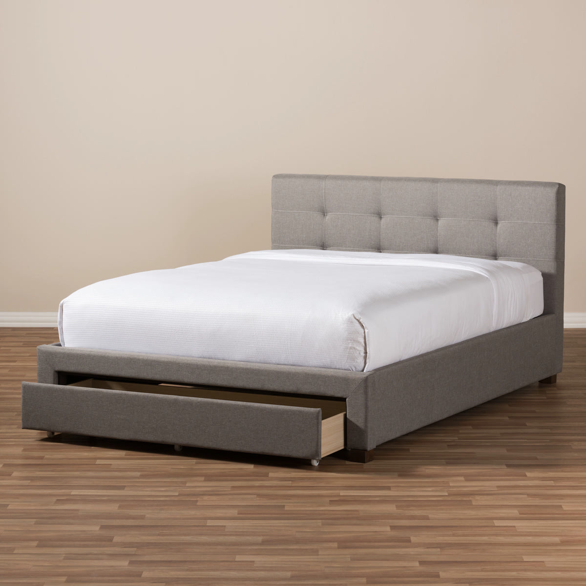 Baxton Studio Brandy Modern and Contemporary Grey Fabric Upholstered King Size Platform Bed with Storage Drawer Baxton Studio-King Bed-Minimal And Modern - 11