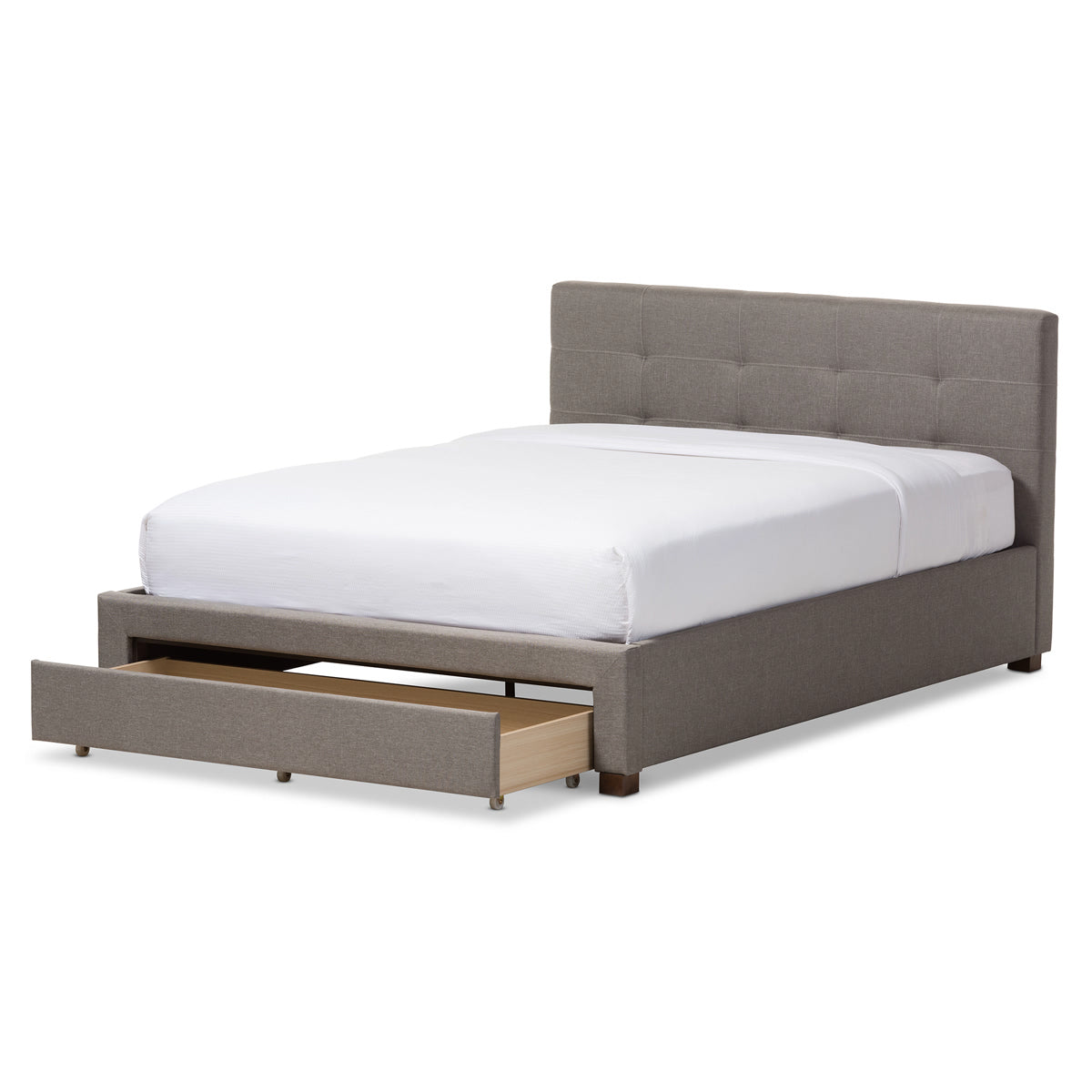 Baxton Studio Brandy Modern and Contemporary Grey Fabric Upholstered King Size Platform Bed with Storage Drawer Baxton Studio-King Bed-Minimal And Modern - 3