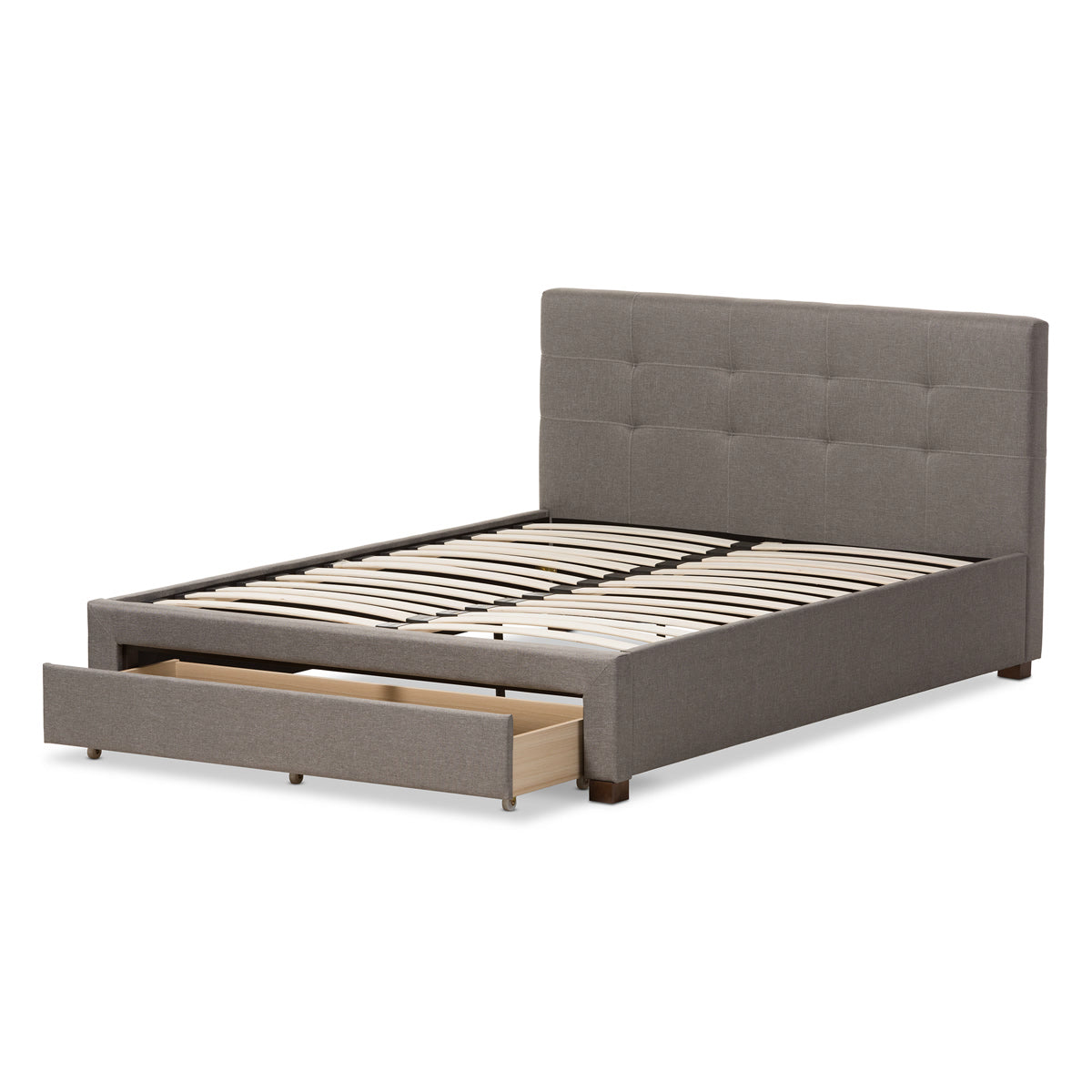 Baxton Studio Brandy Modern and Contemporary Grey Fabric Upholstered King Size Platform Bed with Storage Drawer Baxton Studio-King Bed-Minimal And Modern - 8
