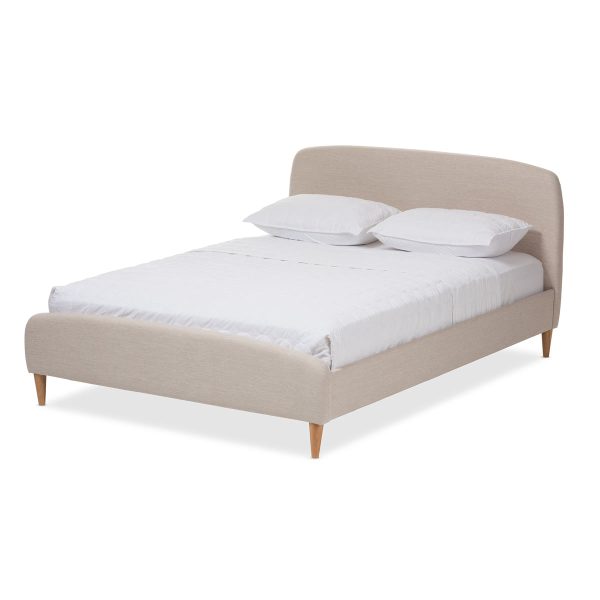 Baxton Studio Mia Mid-Century Light Beige Fabric Upholstered Full Size Platform Bed Baxton Studio-Full Bed-Minimal And Modern - 2