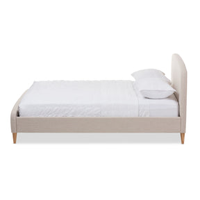 Baxton Studio Mia Mid-Century Light Beige Fabric Upholstered Queen Size Platform Bed Baxton Studio-Queen Bed-Minimal And Modern - 3