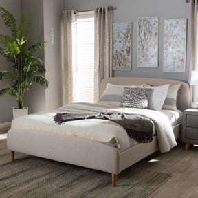 Baxton Studio Mia Mid-Century Light Beige Fabric Upholstered King Size Platform Bed Baxton Studio-King Bed-Minimal And Modern - 7