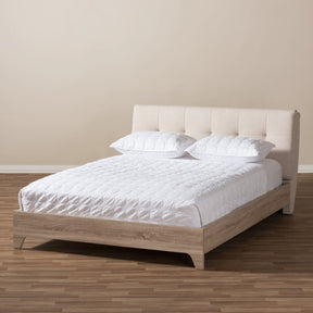 Baxton Studio Mia Mid-Century Light Beige Fabric Upholstered King Size Platform Bed Baxton Studio-King Bed-Minimal And Modern - 8