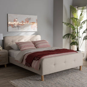 Baxton Studio Samson Mid-Century Light Beige Fabric Upholstered Full Size Platform Bed Baxton Studio-Full Bed-Minimal And Modern - 7
