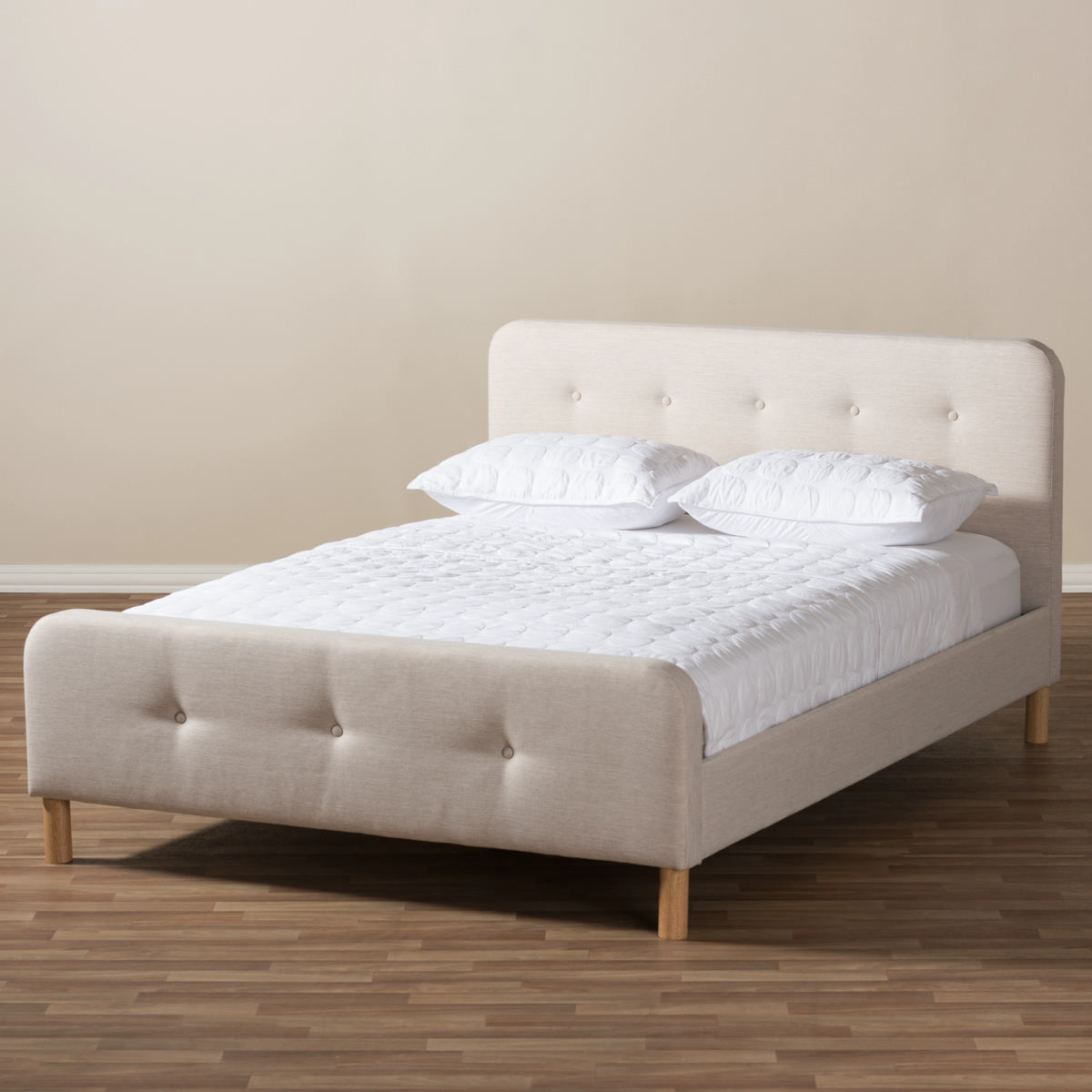 Baxton Studio Samson Mid-Century Light Beige Fabric Upholstered Full Size Platform Bed Baxton Studio-Full Bed-Minimal And Modern - 8