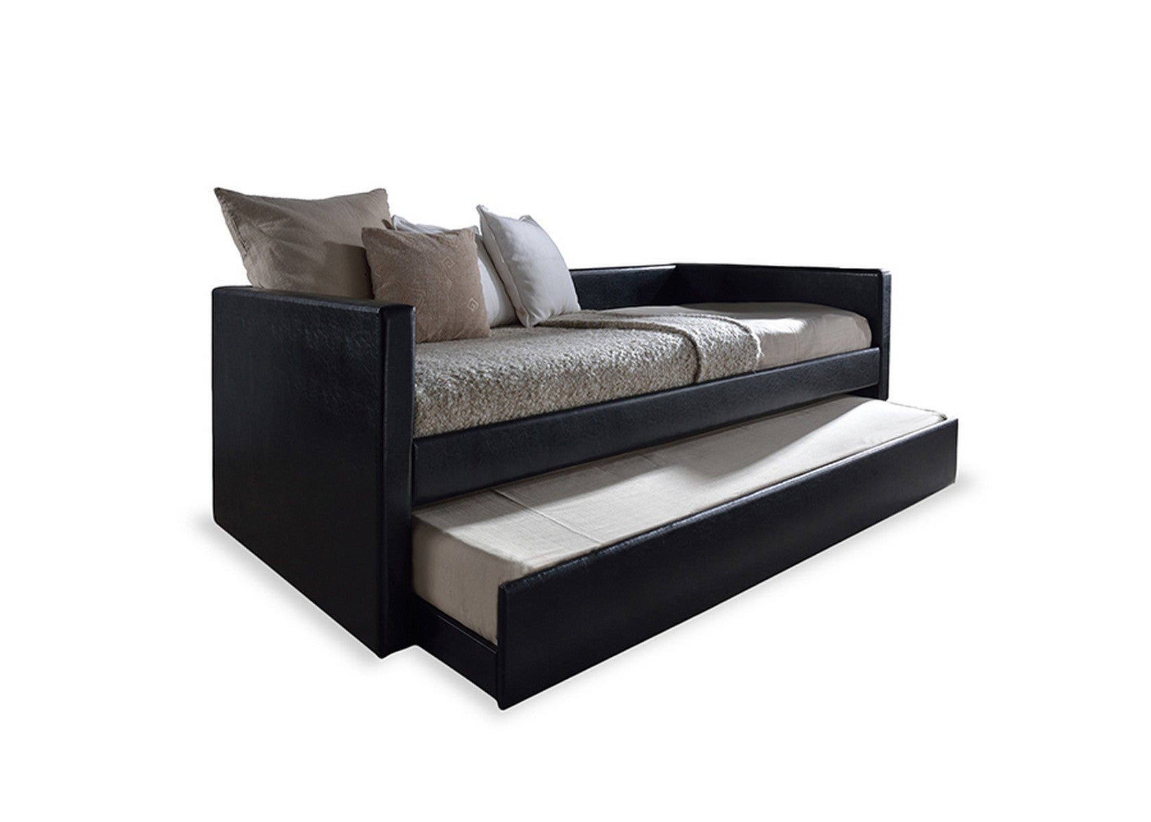 Baxton Studio Reeve Modern and Contemporary Black Faux Leather Upholstered Twin Size Daybed Bed Frame with Trundle Baxton Studio-daybed-Minimal And Modern - 1