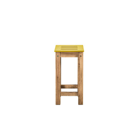 Manhattan Comfort Mid- Century Modern 2-Piece Stillwell 24.8" Tall Barstool in Yellow and Natural Wood